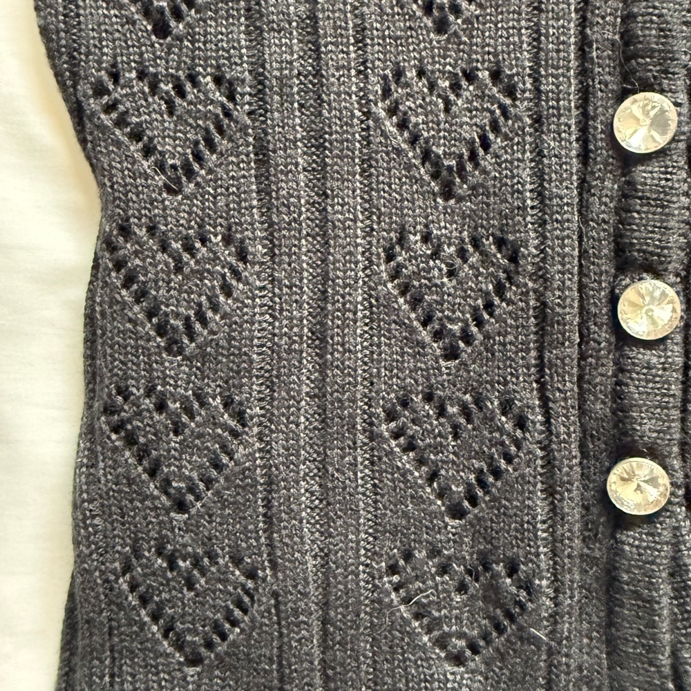 Kid’s Black V-Neck Button Cardigan Sweater - Picture 2 of 3